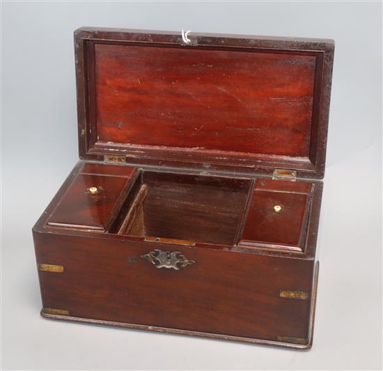 A 19th century large brass-bound mahogany two-division tea caddy